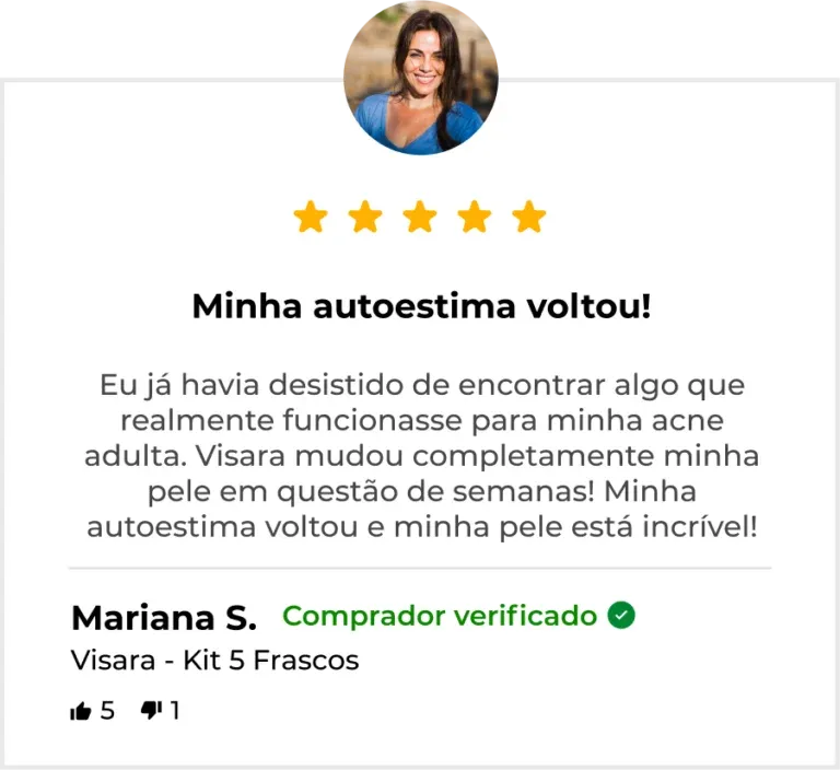 Feedback positivo de usuário do Visara, compartilhando sua experiência com o produto